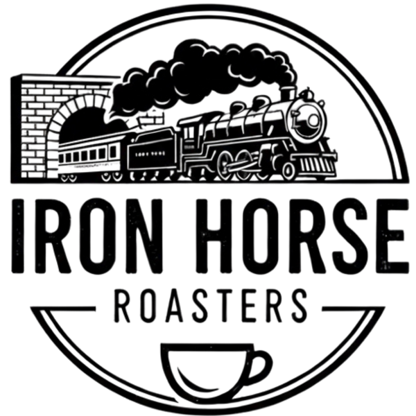 Logo of Iron Horse Roasters with a steam train and coffee cup.